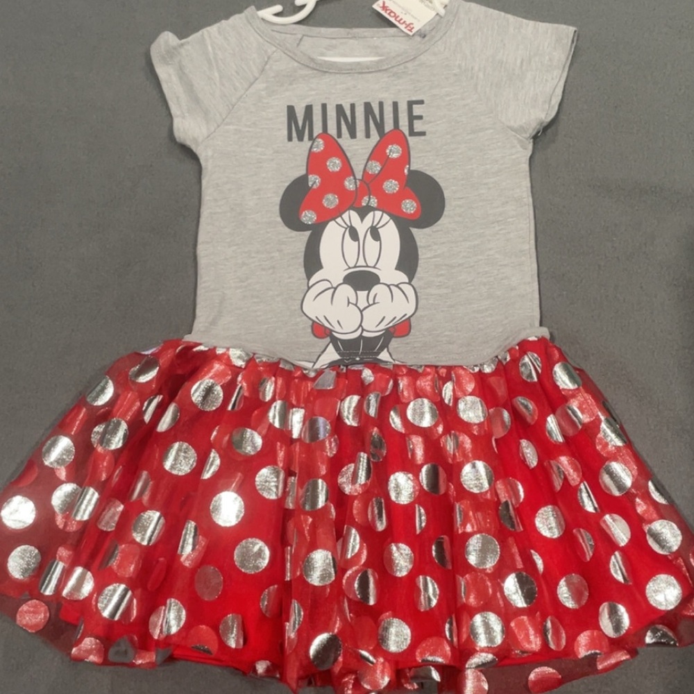 Disney Minnie Mouse Gray and Red Polka Dot Dress Size 4T